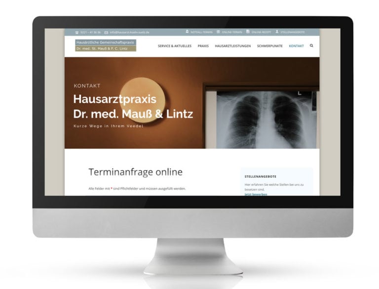 Webdesign Referenzprojekt designplus, Köln für die Hausarztpraxis Dr. Mauß und Lintz Köln-Sülz