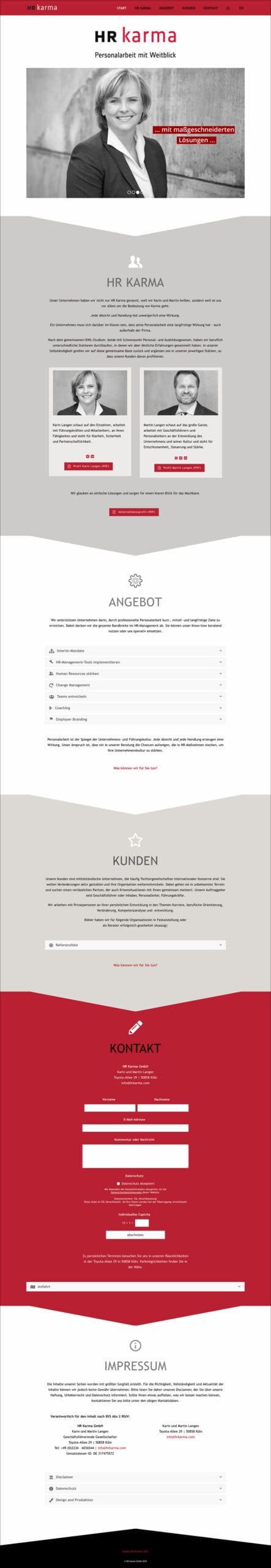 Webdesign Referenzprojekt designplus, Köln für die HR Karma GmbH