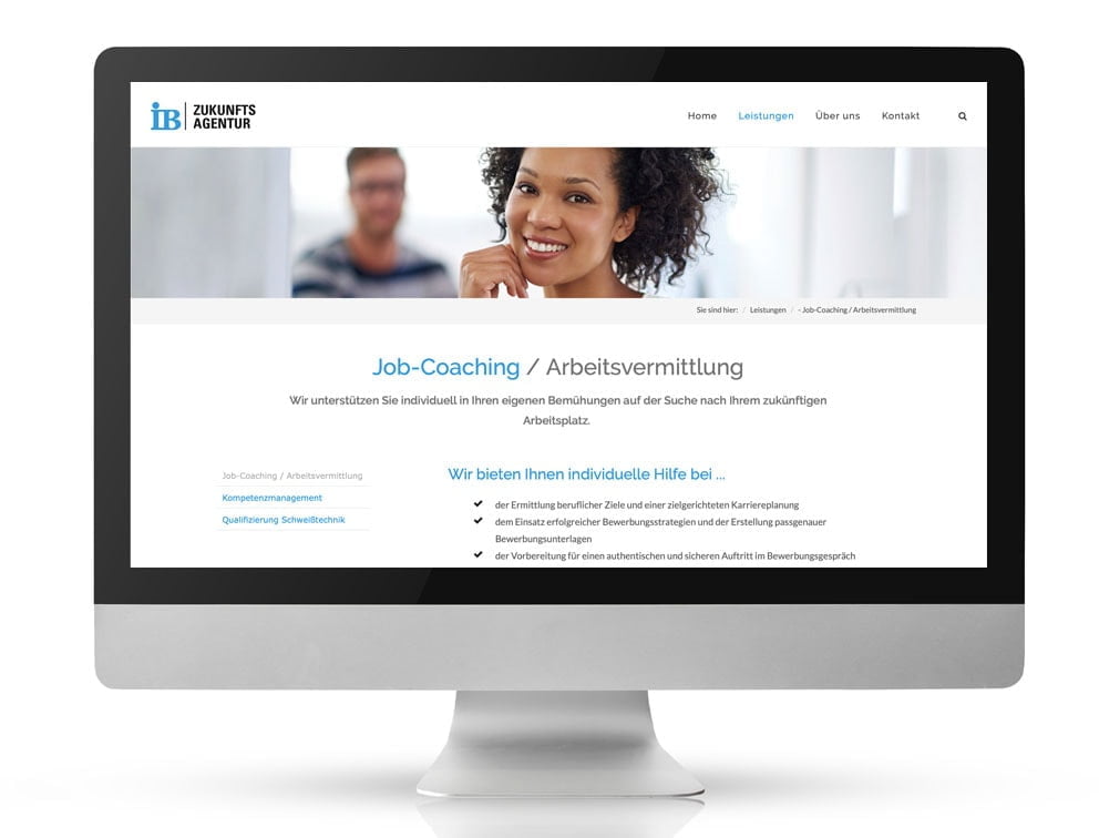 Webdesign Referenzprojekt designplus, Köln für die IB-Zukunftsagentur