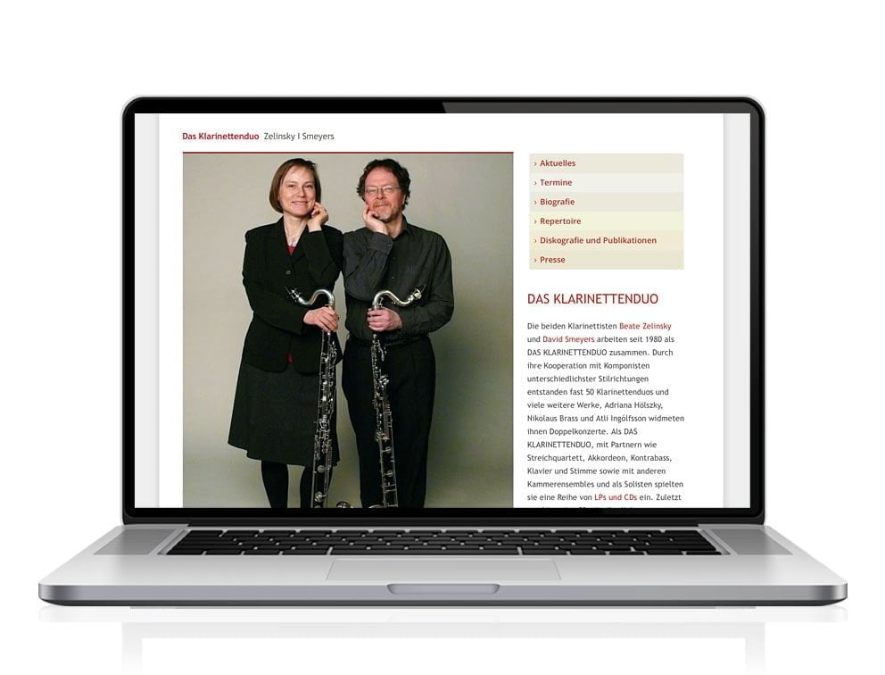 Webdesign designplus Köln Referenz - Responsive Website für das Klarinettenduo Köln auf CMS WordPress