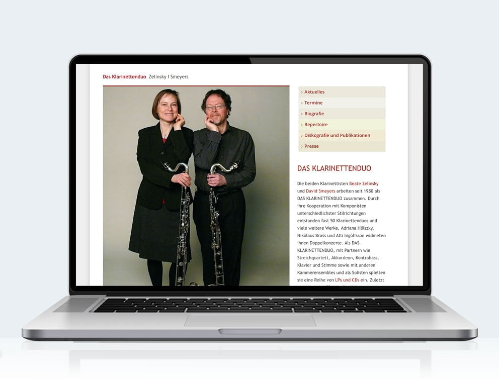 Webdesign designplus Köln Referenz - Responsive Website für das Klarinettenduo Köln