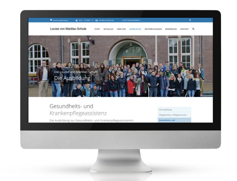 Webdesign Referenzprojekt designplus, Köln für die Louise von Marillac Krankenpfleger-Schule Köln