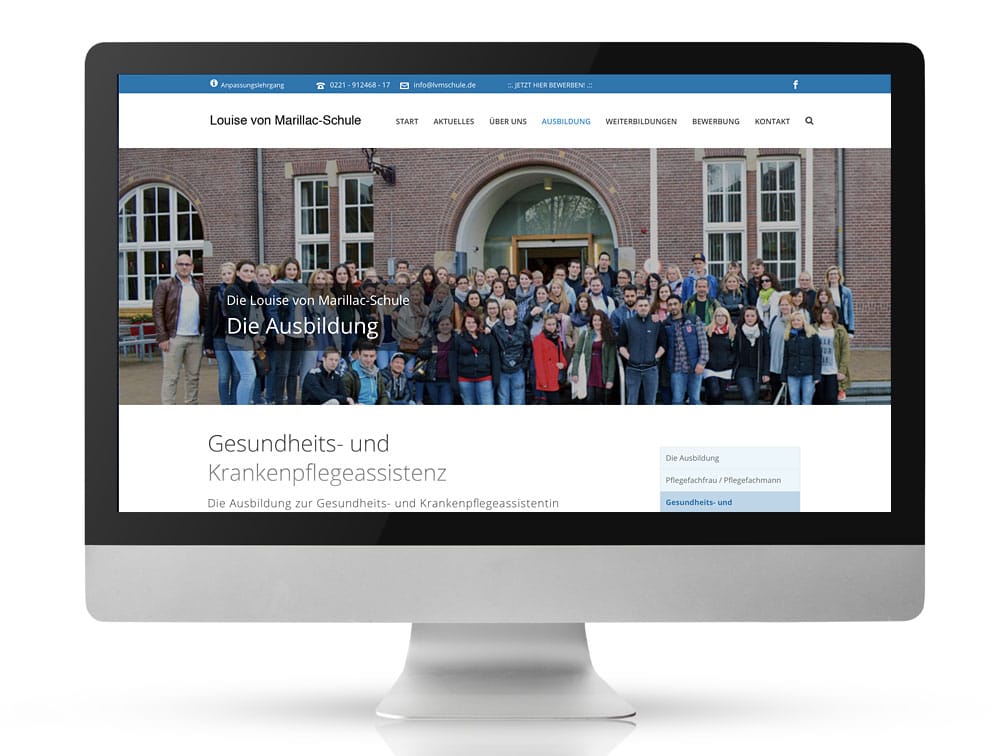 Webdesign Referenzprojekt designplus, Köln für die Louise von Marillac Krankenpfleger-Schule Köln