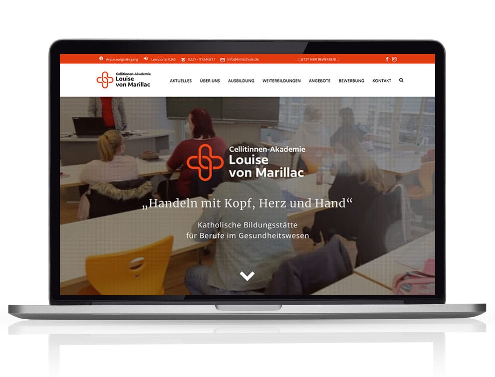 Webdesign Referenzprojekt designplus, Köln für die Krankenpflegeschule Louise von Marillac in Köln