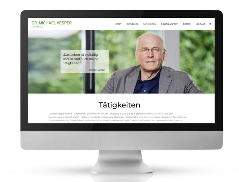 Webdesign Referenzprojekt designplus, Köln für den Minister a.D. Michael Vesper