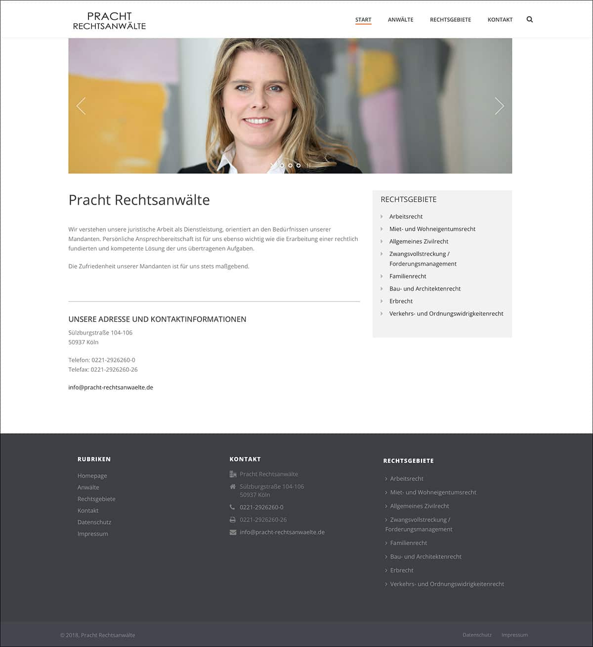 Webdesign Referenzprojekt designplus, Köln für die Rechtsanwaltpraxis Pracht