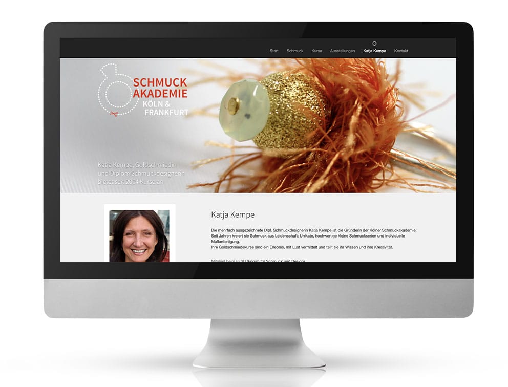 Webdesign Referenzprojekt designplus, Köln für die Schmuckakademie Köln