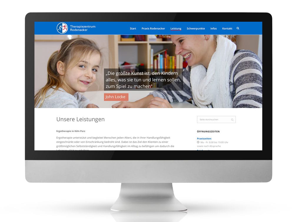 Webdesign Referenzprojekt designplus, Köln für das Therapiezentrum Rodenacker in Köln-Porz
