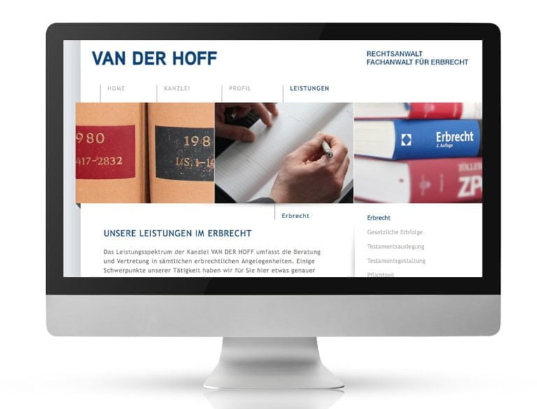 Webdesign Referenzprojekt designplus, Köln für Van der Hoff Rechtsanwalt für Erbrecht