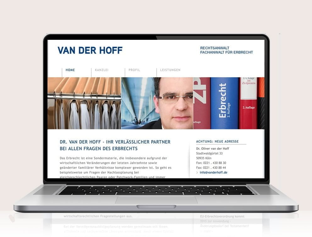 Webdesign designplus Köln Referenz - Responsive Website für Rechtsanwalt Van der Hoff Köln