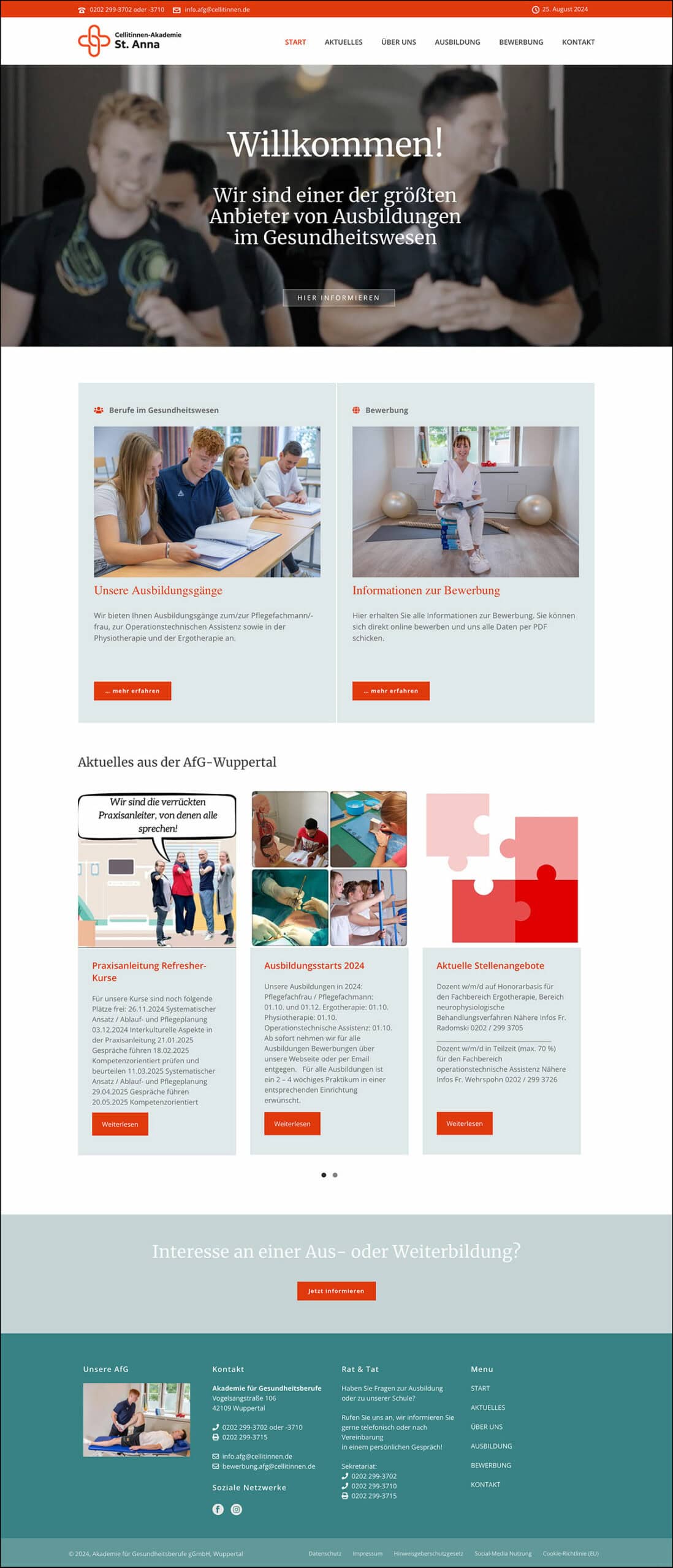Webdesign Referenzprojekt designplus, Köln für die Krankenpflegeschule in Wuppertal - AfG