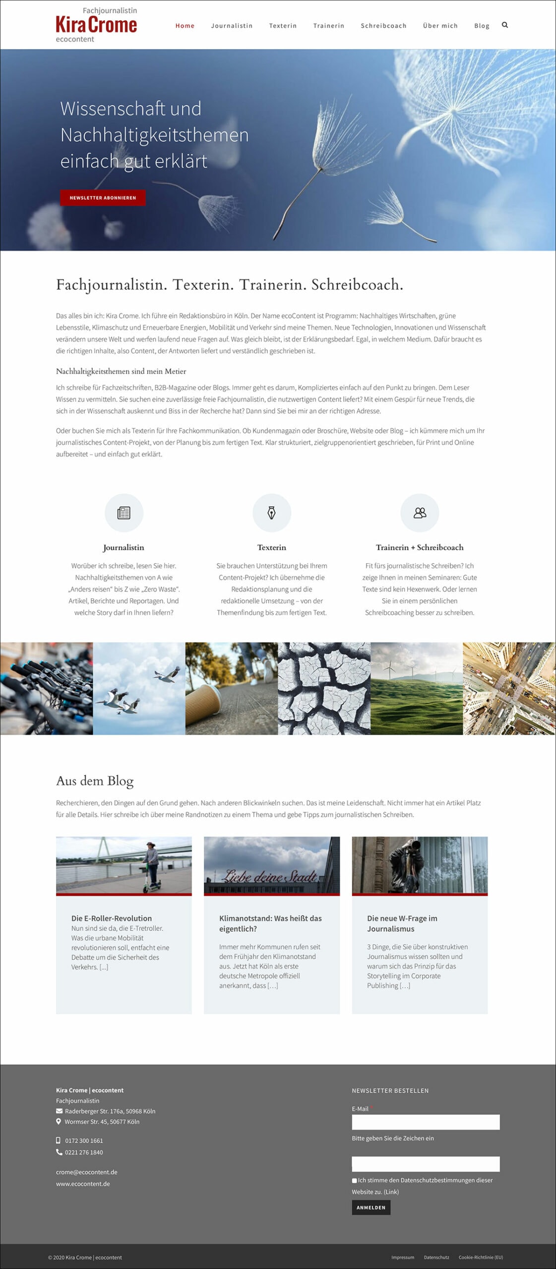 Webdesign Referenzprojekt designplus, Köln für die Journalistin Kira Crome, ecocontent