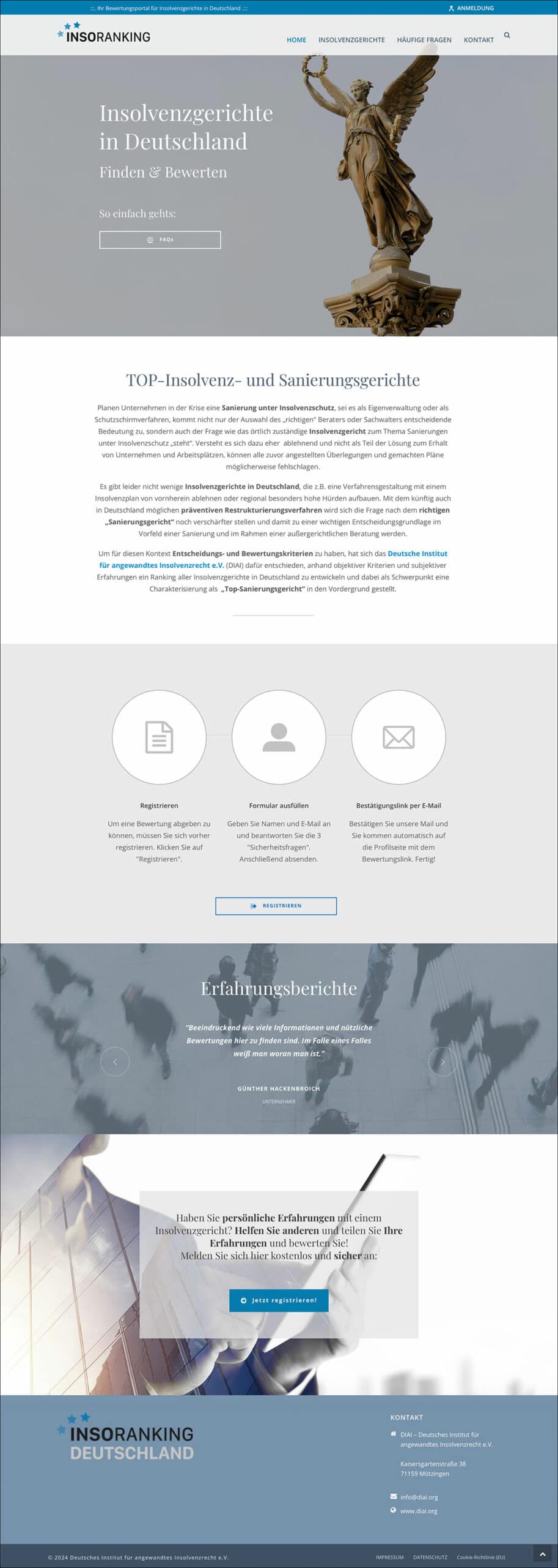 Bewertungsportal Insolvenzgerichte 2 Webdesign Referenzprojekt designplus, Köln für den DIAI