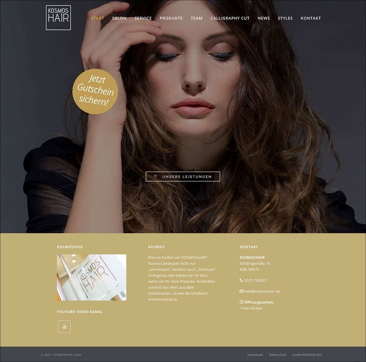 Webdesign Referenzprojekt designplus, Köln für den Haarsalon Kosmoshair in Köln