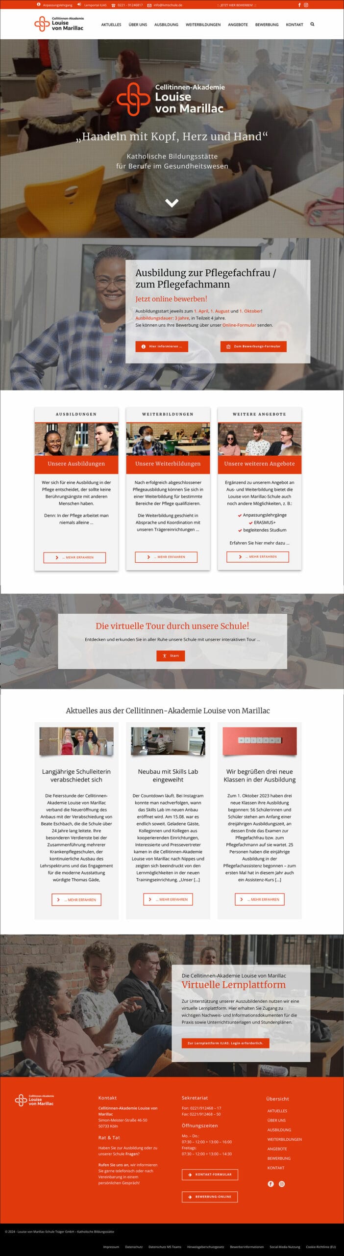 Webdesign Referenzprojekt designplus, Köln für die Krankenpflegeschule Louise von Marillac in Köln