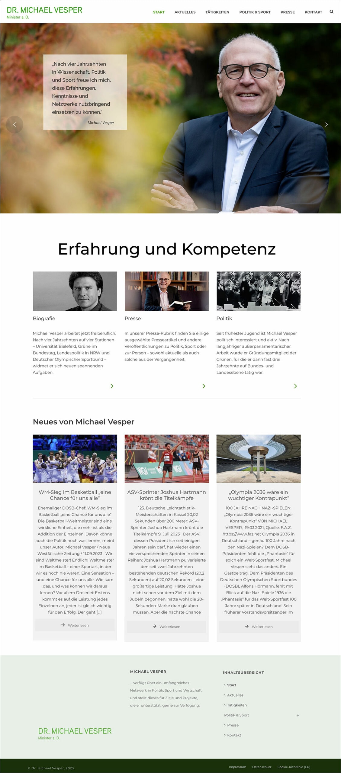 Webdesign Referenzprojekt designplus, Köln für den ehemaligen stellvertretenden MInisterpräsidenten Michael Vesper
