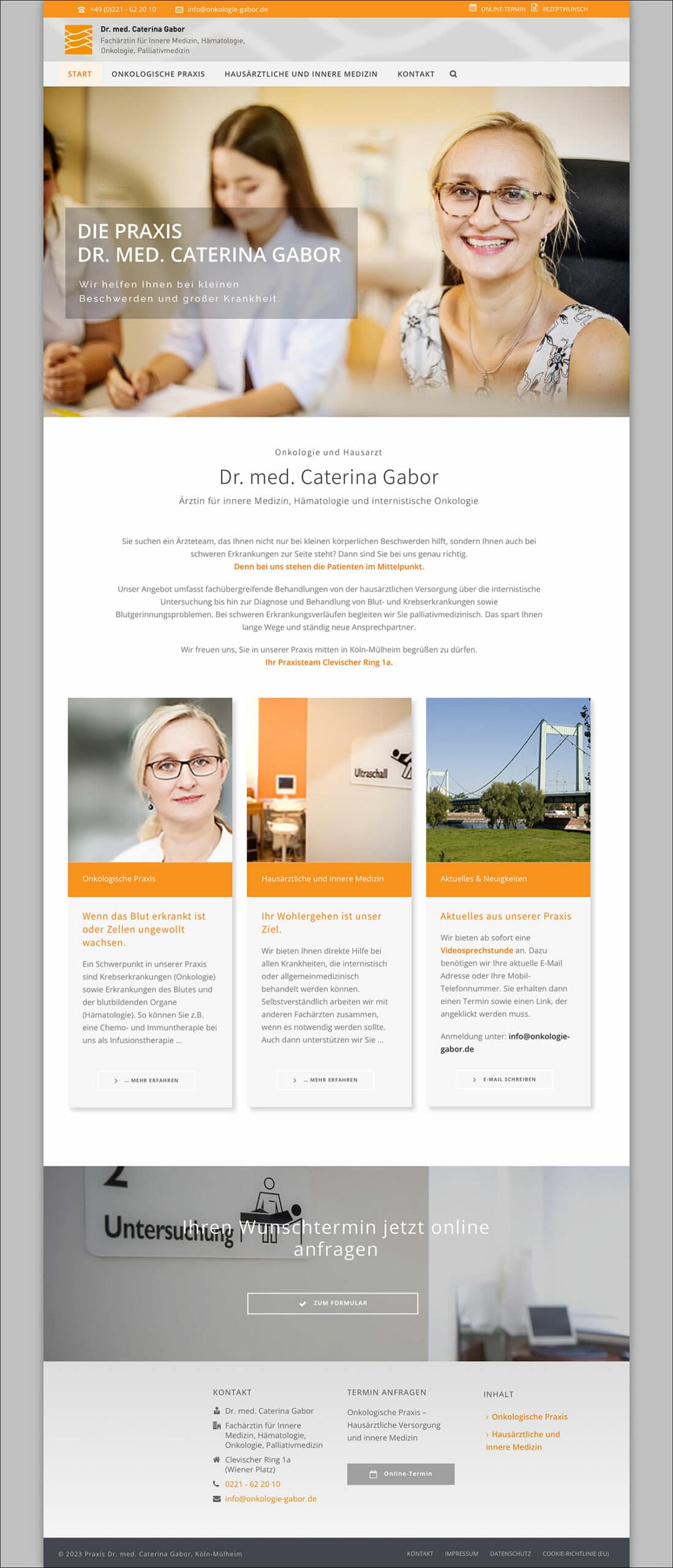 Webdesign Referenzprojekt designplus, Köln für die Onkologische Praxis – Hausärztliche Versorgung und innere Medizin Dr. Gabor