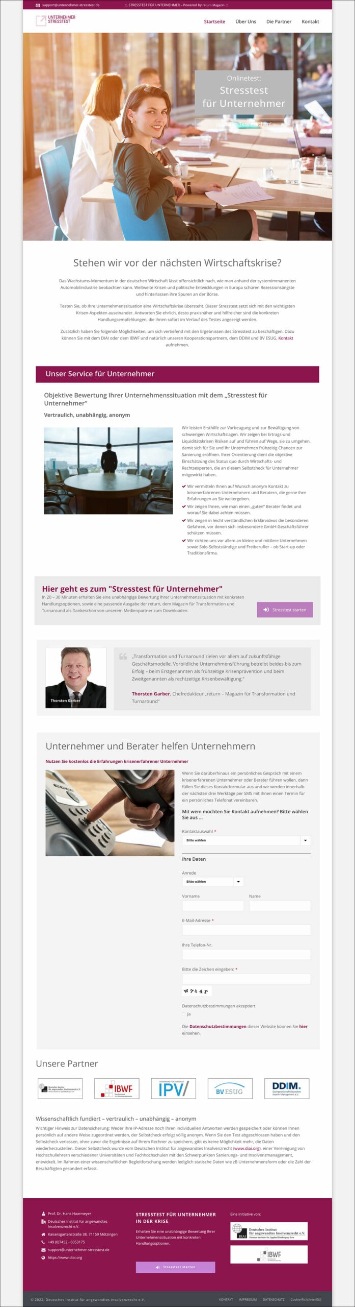 Webdesign Referenzprojekt designplus, Köln für den DIAI - STRESSTEST FÜR UNTERNEHMER IN DER KRISE