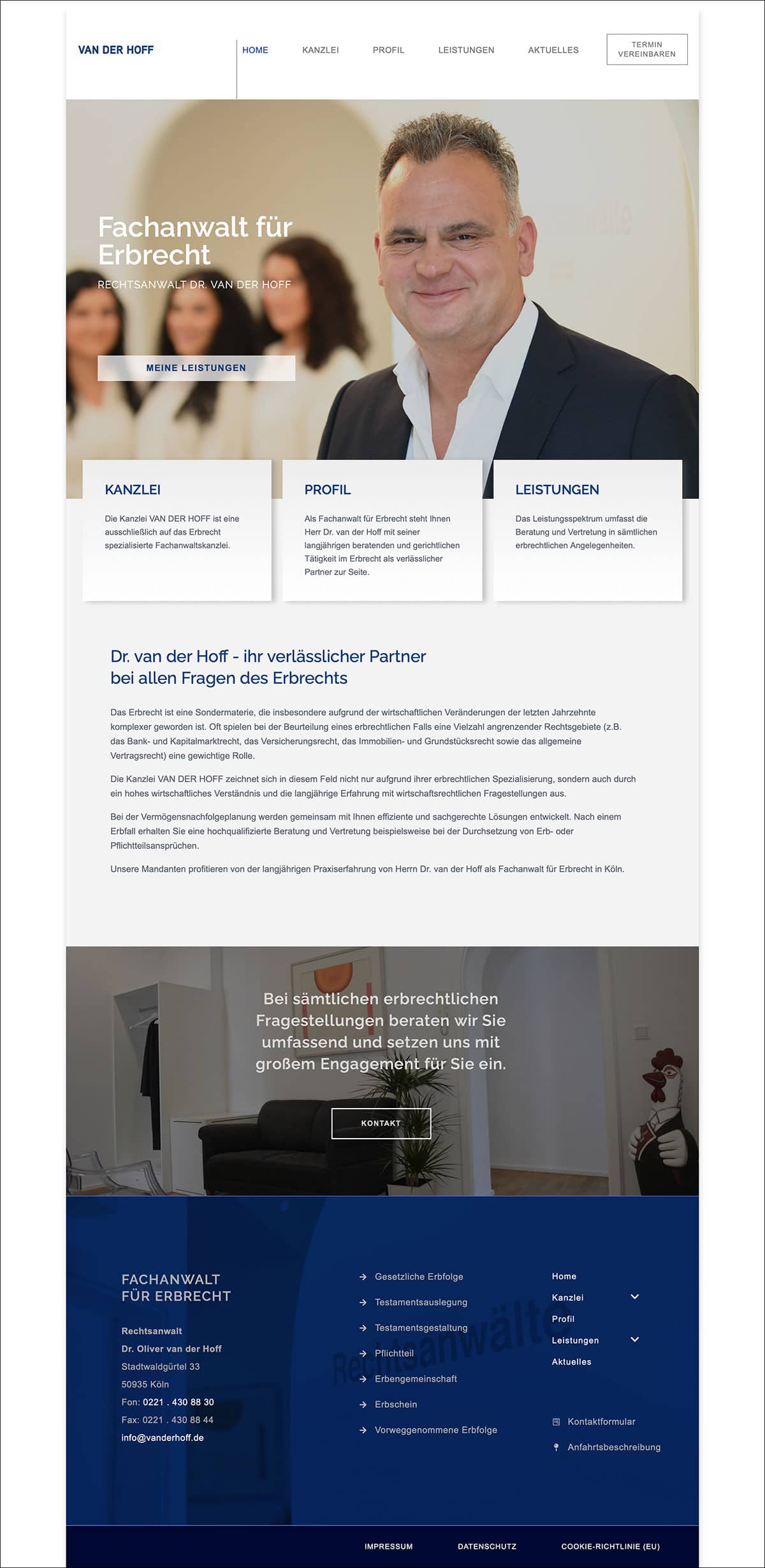 Rechtsanwalt Van der Hoff 2 Webdesign Referenzprojekt designplus, Köln für den Rechtsanwalt Van der Hoff aus Köln