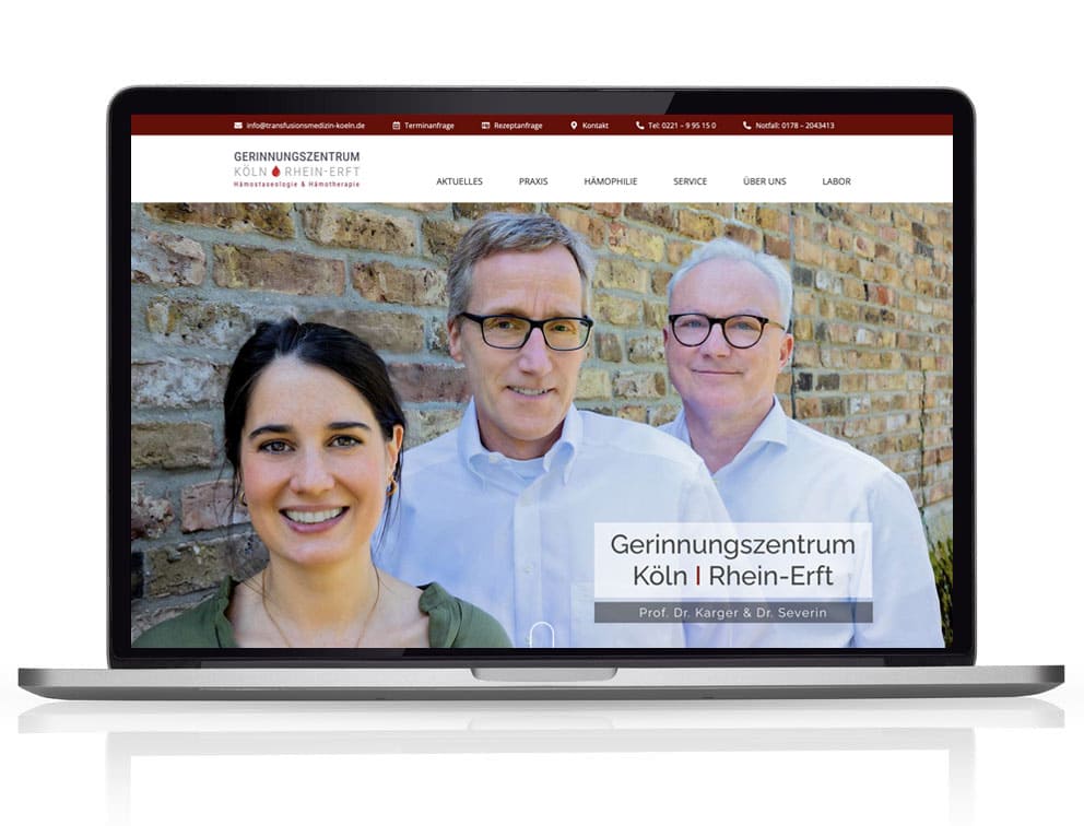 Webdesign Referenzprojekt designplus, Köln für das Gerinnungszentrum Köln