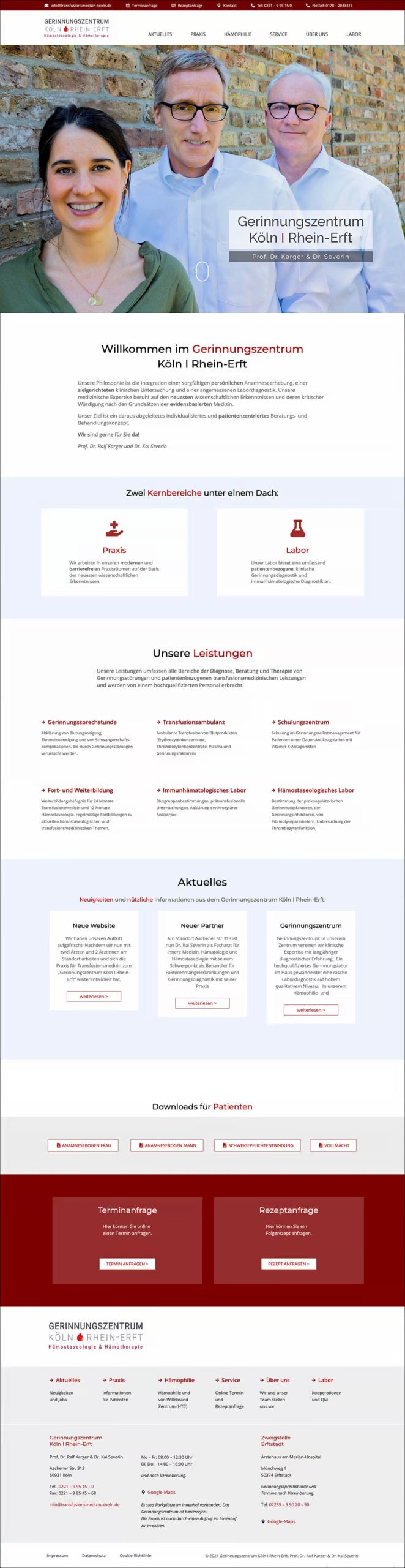 Webdesign Referenzprojekt designplus, Köln für das Gerinnungszentrum Köln