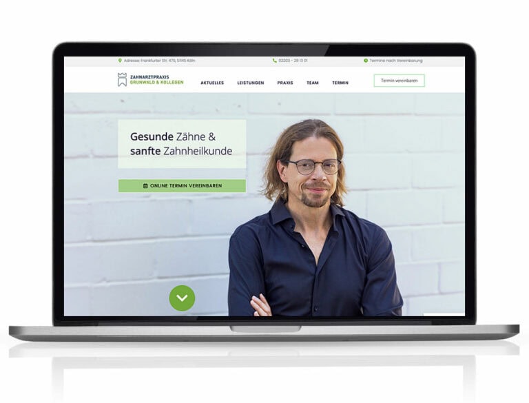 Webdesign Referenzprojekt designplus, Köln für die Zahnarztpraxis Grunwald und Kollegen