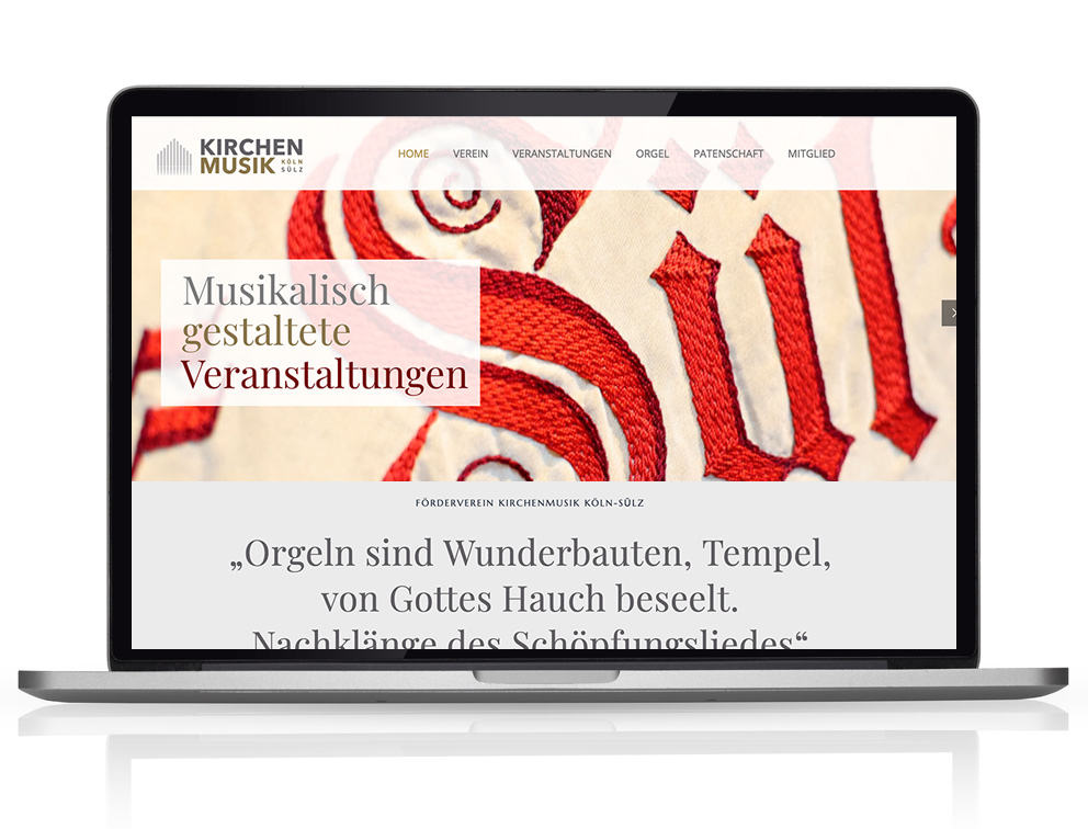 Kirchenmusik. Webdesign Referenzprojekt designplus, Köln für den Förderverein Kirchenmusik in Sülz