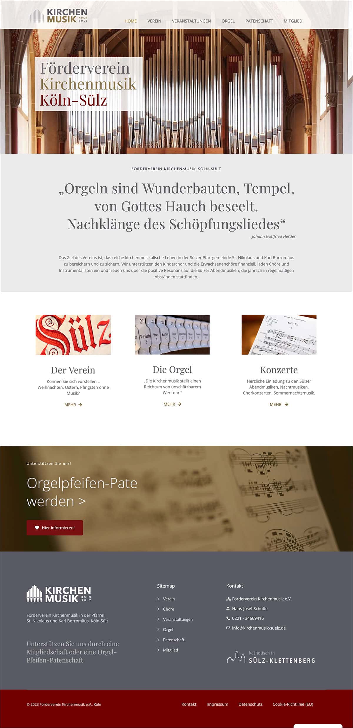 Webdesign Referenzprojekt designplus, Köln für den Förderverein Kirchenmusik in Sülz