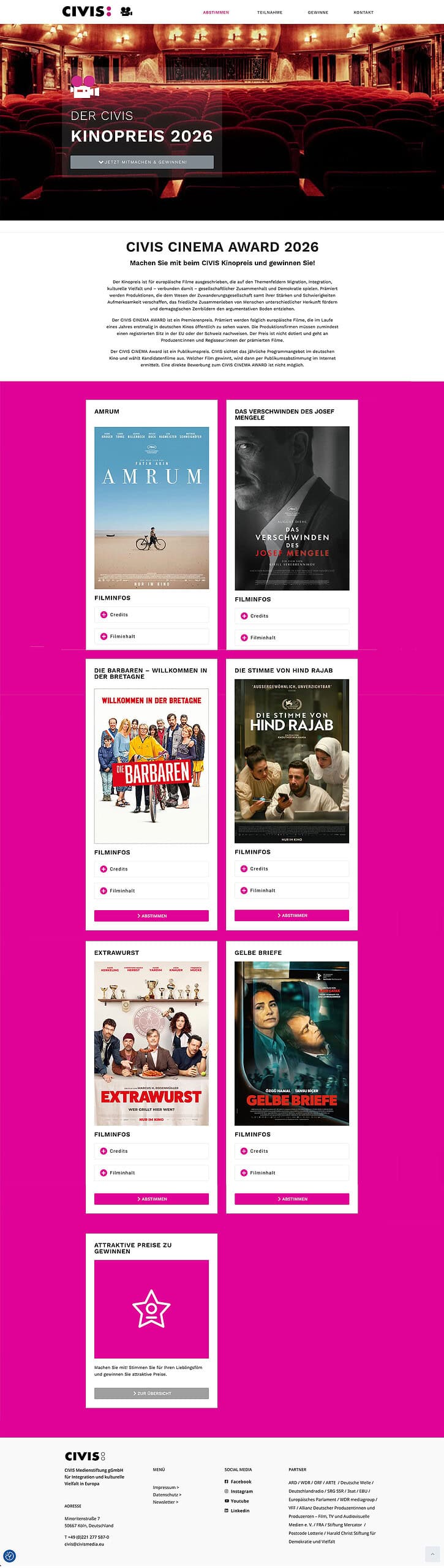 CIVIS Cinema-Award – designplus Websitereferenz