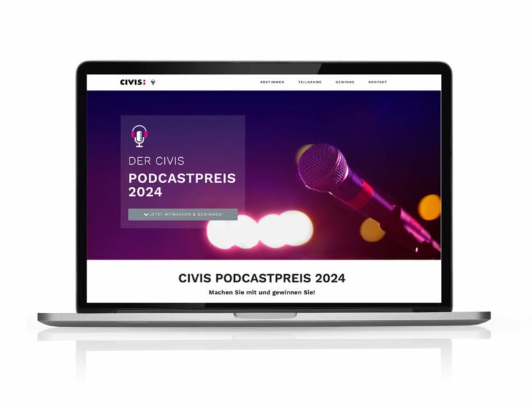 Webdesign Referenzprojekt designplus, Köln für den Podcastpreis der CIVIS MEDIENSTIFTUNG in Köln