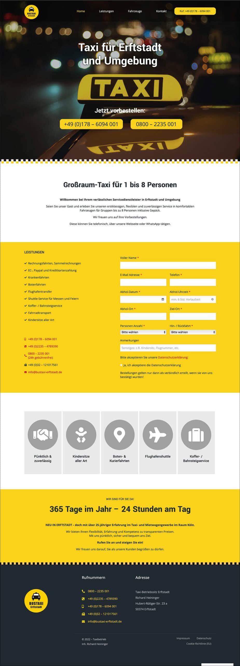 Webdesign Referenzprojekt designplus, Köln für das Taxiunternehmen in Erftstadt