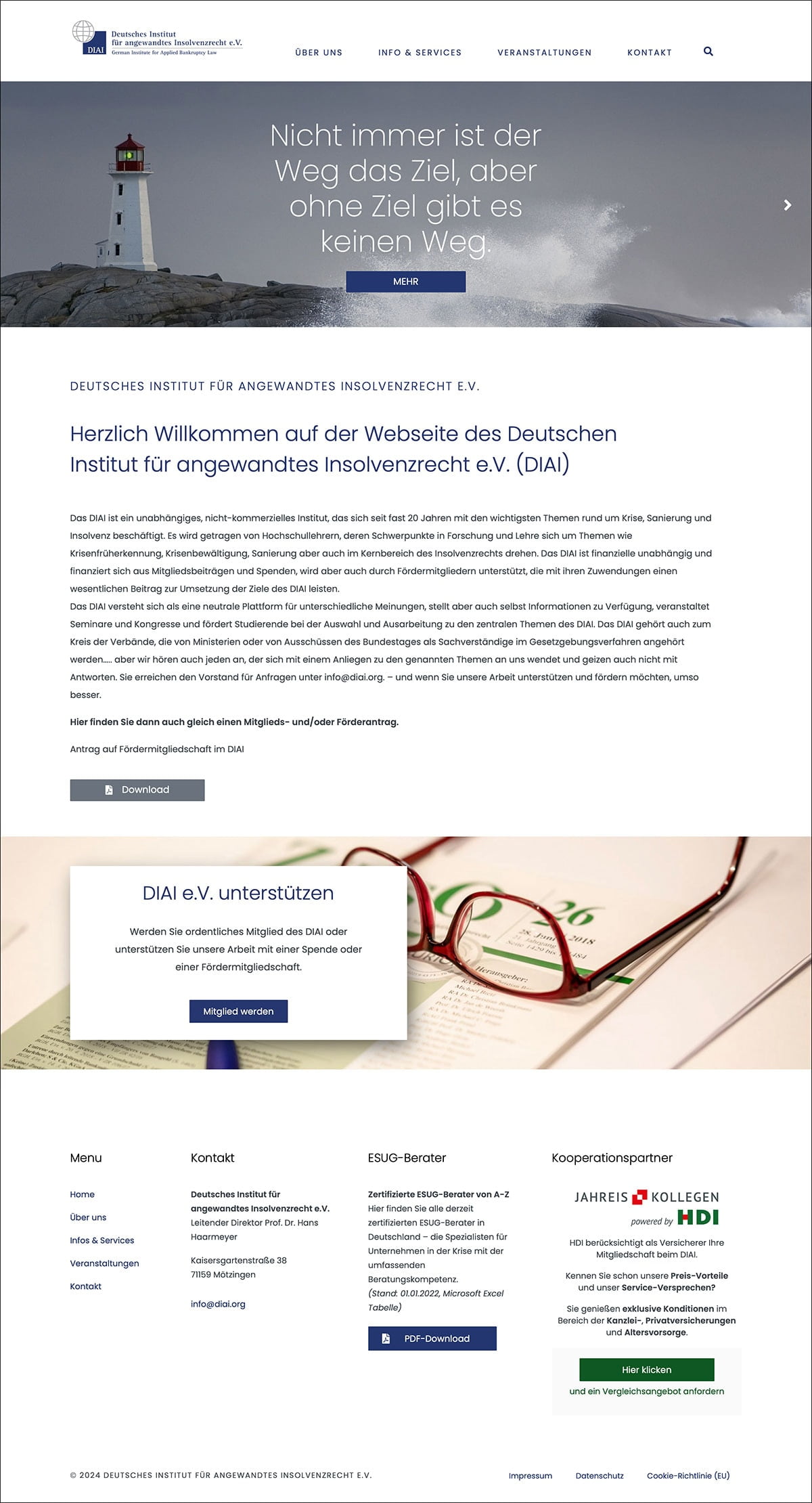 DIAI e.V. 2 Webdesign Referenzprojekt designplus, Köln für den DIAI - Deutsches Institut für angewandtes Insolvenzrecht e.V.