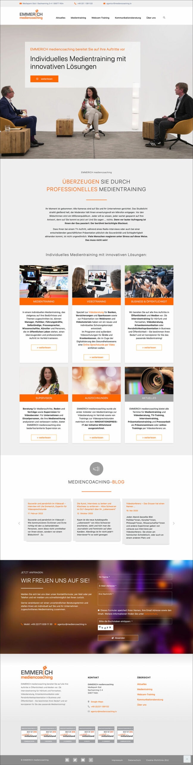 Webdesign Referenzprojekt designplus, Köln für den Mediencoach Emmerinch in Köln