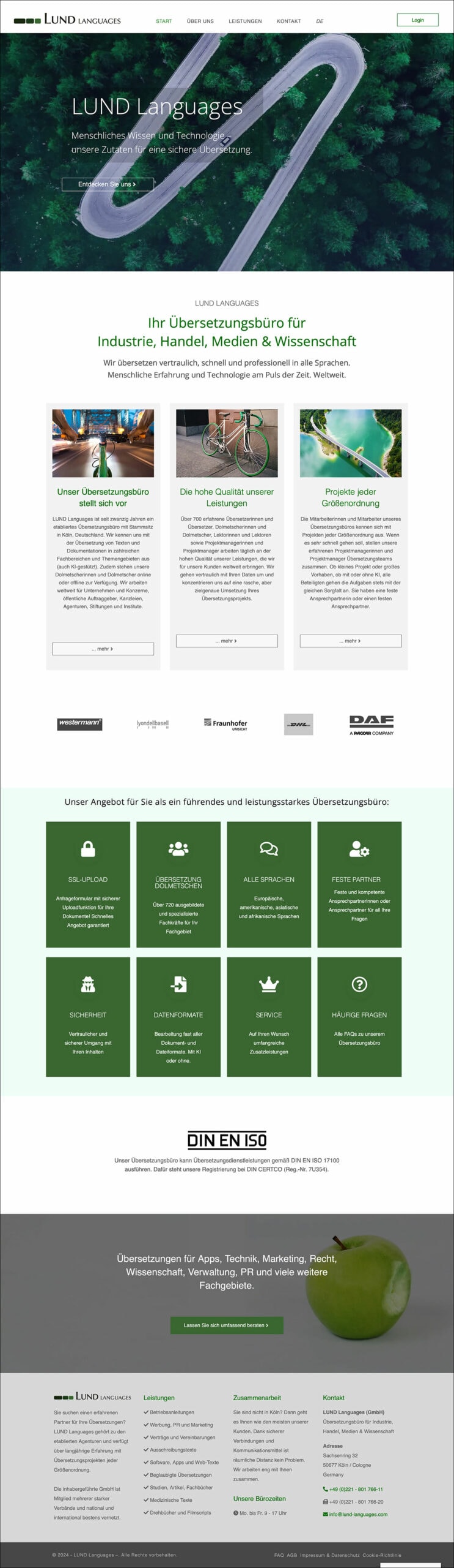 Webdesign Referenzprojekt designplus, Köln für das Übersetzungsbüro Lund Languages in Köln