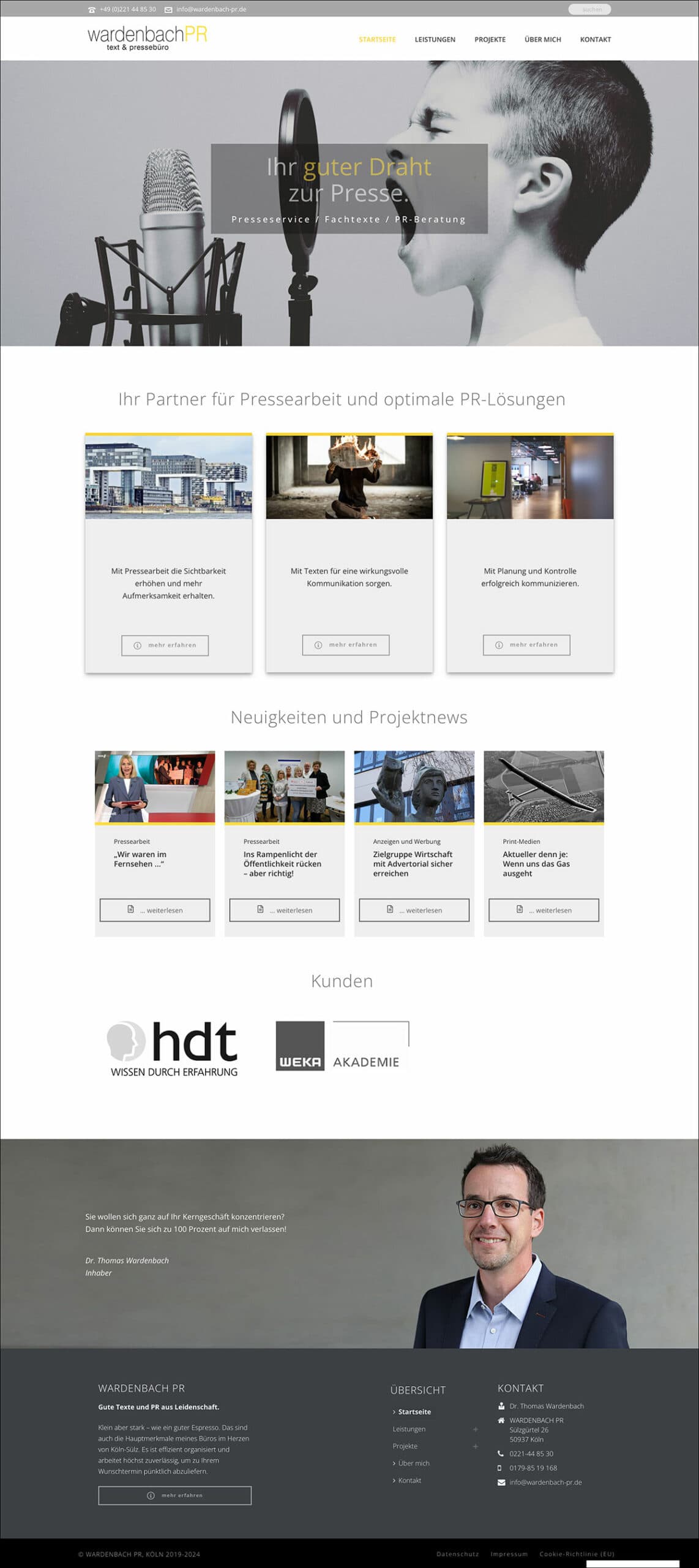 Webdesign Referenzprojekt designplus, Köln für die PR-Agentur Wardenbach