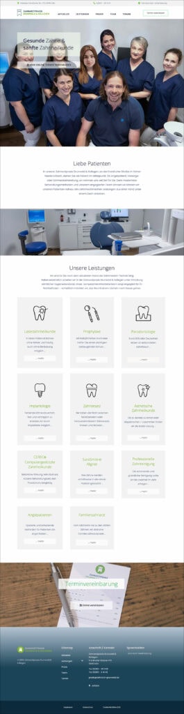 Webdesign Referenzprojekt designplus, Köln für die Zahnarztpraxis Grunwald und Kollegen